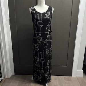 R&K Originals Elegant Black Maxi Dress with Artistic Patterns 100%Rayon Sz 16W